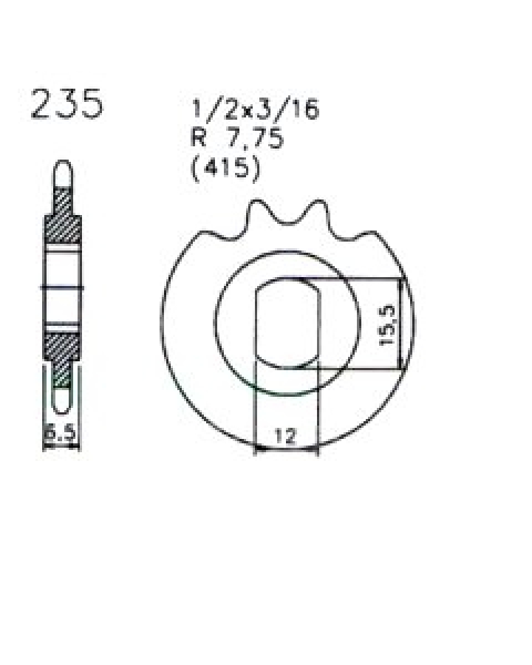 Ritzel 11 Zähne Esjot Teilung 1/2 x 3/16 R7,75 (415) passend für Hercules Mofa Prima, M1,M2 etc.
